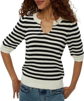 Michael Stars Womens Rosanna Striped Puff Sleeve Sweater In Black