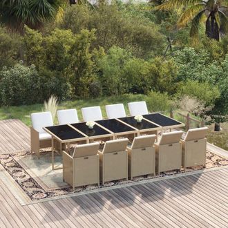 vidaXL Set Comedor De Jard&iacute;n 11 Piezas Y Cojines Rat&aacute;n Sint&eacute;tico Beige Vidaxl