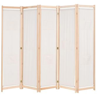 Berkfield Home 5-Panel Room Divider Cream 200x170x4 cm Fabric in Beige | Size: 200 x 170 x 4 cm