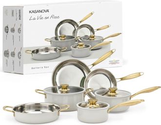 KASANOVA Batteria pentole 9 pezzi La Vie en Rose grigio chiaro