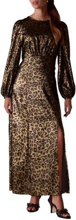Next Metallic Animal Print Long Sleeve Maxi Dress in Yellow at Nordstrom, Size 6 Us