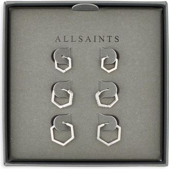 AllSaints Set of 3 Crystal Hexagonal Hoop Earrings in Rhodium at Nordstrom Rack