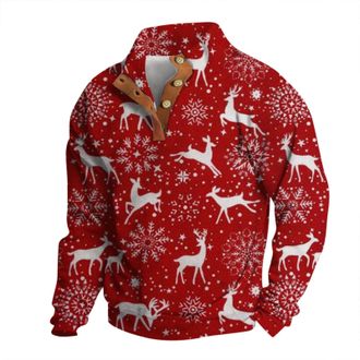 Generic Christmas Jumpers for Men 1/4 Zip Funny Graphic Xmas Sweatshirt Stand Collar Long Sleeve Ugly Christmas Jumpers Winter Warm Holiday Sweaters