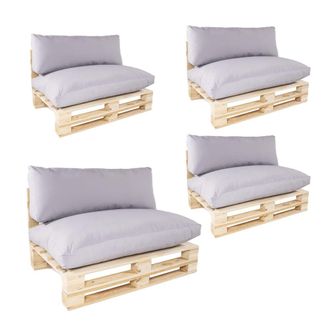 ED&Egrave;N JARD&Iacute; Pack 4 sof&aacute;s palet con cojines de exterior de pino nuevo, piedra