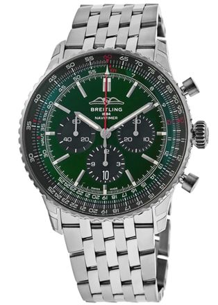 Breitling Navitimer B01 Chronograph 46 Green Dial Steel Bracelet Mens Watch AB0137241L1A1