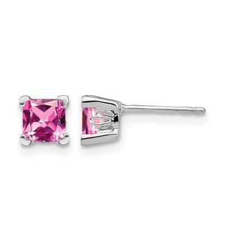 Diamond2Deal 14k White Gold Square Created Pink Sapphire Earrings