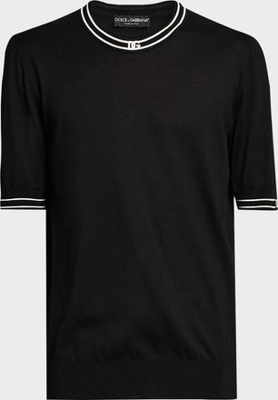 Dolce & Gabbana Men & apos;s Nero Silk Knit Ribbed-Logo Trim Crewneck T-Shirt