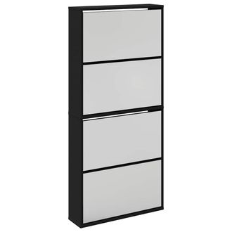 vidaXL Mueble Zapatero Con Espejo 4 Niveles Negro 63x17x134 Cm Vidaxl