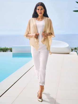 Heine Shirtjacke HEINE Shirtjacke, Damen, Gr. 1, goldfarben, 66% Polyester, 28% metallisierte Fasern, 6% Elasthan, gemustert, gestreift, mehrfarbig, Shirts 