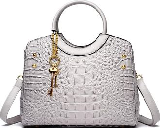 Generic Fashion Satchel Handbag for Women tote Top Handle Purse Crocodile Crossbody Bag Retro Ladies Large Shoulder Bag (Gray)