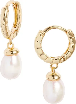 Nordstrom Demi Fine Freshwater Pearl Drop Hoop Earrings in White- 14K Gold Plated at Nordstrom