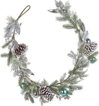 Beliani Guirnalda Artificial De Navidad Decoraci&oacute;n De Interior 150cm Verde Y Plata Lleida