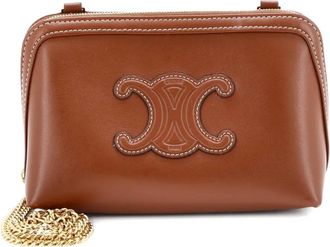 Celine Cuir Triomphe Zip Around Chain Clutch Leather crossbody bag - Bruin
