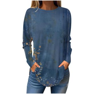 Generic Yolimok Long Sleeve Tops Women Long Casual Floral Spring Summer Lightweight Loose Blouse Round Neck Oversized Sweatshirt Plus Size Tunic Vintage Print