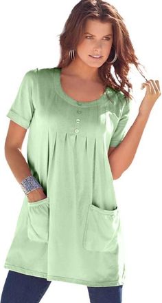 Roaman's Plus Size Two Pocket Soft Knit Swing Tunic in Green Mint at Nordstrom, Size Medium