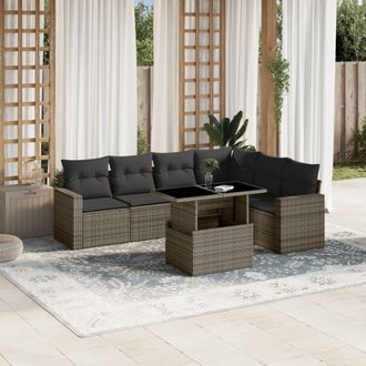 vidaXL Set De Sof&aacute;s De Jard&iacute;n 7 Pzas Con Cojines Rat&aacute;n Sint&eacute;tico Gris Vidaxl