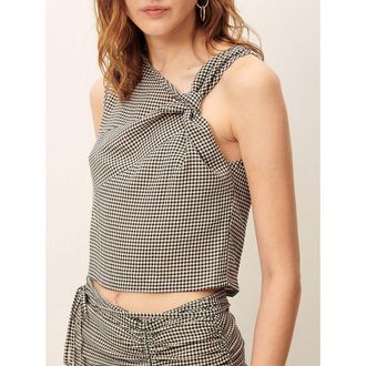 Sessun Asymmetrische korte mouwloze blouse, geruit, LUMA