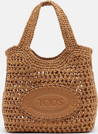 Tod's Logo leather-trimmed raffia tote bag