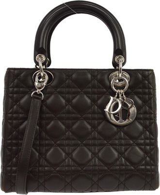 Dior Lady Dior Bag Cannage Quilt Lambskin Brown Leather Handbag (Pre-Owned)