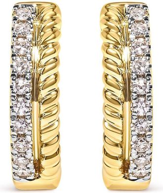 House of Brilliance 10K Yellow Gold 1/10 Cttw Diamond and Rope Twist Huggy Hoop Earrings (H-I Color, I1-I2 Clarity)