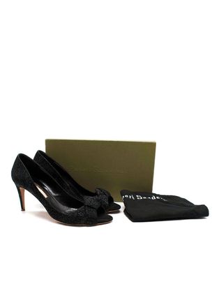 Rupert Sanderson Black Peep Toe Mid Heel Pumps Size 42