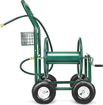 Costway Carro Portamangueras Metal Carrito De Manguera De Jard&iacute;n Reigo Soporte De Manguera Verde