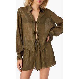 Cami NYC Niecey Long Sleeve Metallic Chiffon Top in Grove at Nordstrom, Size X-Large
