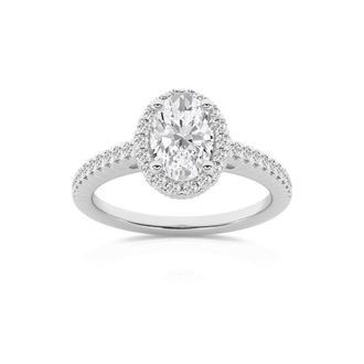 Grown Brilliance 1.00 Carat 14K White Gold Round Cut Lab Grown Diamond Halo Wedding Ring for Women- Color/Clarity-G+SI