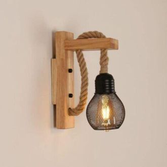 OEM Aplique De Pared De Estilo Industrial Retro, Aplique De Pared R&uacute;stico De Madera, Pantalla De Metal Tipo Jaula, Aplique De Pared Para Interiores (bombi