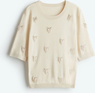 H&M Shirt mit Perlenverzierungen - Cremefarben