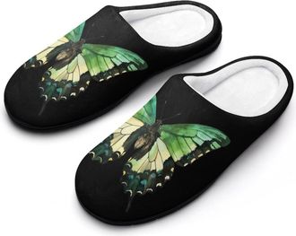Generic Three Color Green Butterflys Slippers Men Winter Warm Cotton Anti-Slip Indoor Slip-Ons House Shoes