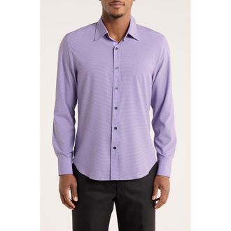 ConStruct Micro Geo Print Slim Fit 4-Way Stretch Button-Up Shirt in White/Purple at Nordstrom Rack, Size Xx-Large