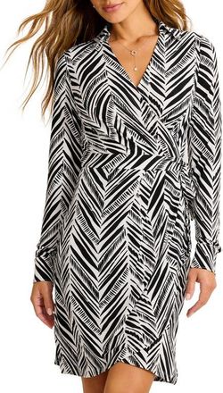Tommy Bahama Carmela Seaside Sketch Long Sleeve Wrap Shirtdress in Black at Nordstrom, Size X-Large