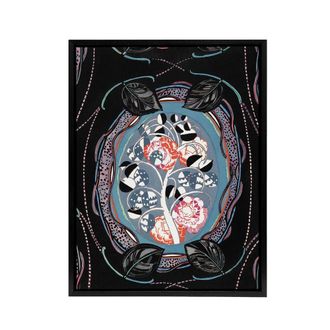 Artery8 Floral Motif Benedictus Vintage Black Framed Canvas Wall Art | Size: W24 x H32