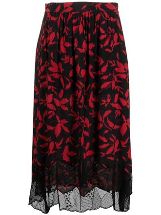 Zadig&Voltaire Joslin leaf-print midi skirt - Black