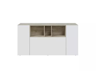 Usinestreet Aparador de 3 puertas y 3 nichos - L150 cm - Efecto Blanco y roble