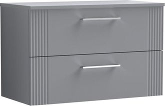 Balterley Partial Fluted 2 Drawer Wall Hung Vanity Unit with Colour Coordinating Laminate Worktop - 800mm - Satin Grey