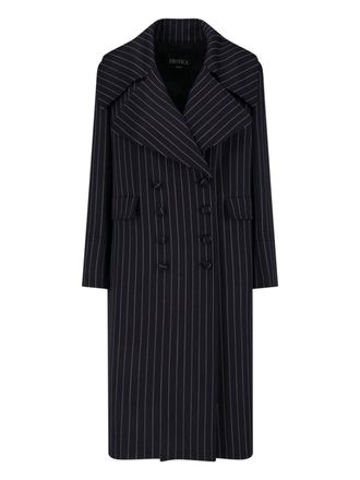 Dondup Black Gessato Wool Pinstripe Coat