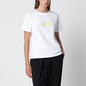 Loewe T-shirt bianca in cotone con ricamo logo