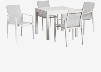 Sklum Sklum - Set De Mesa Rectangular 90x180-90 Cm Extensible En Aluminio Starmi Y 4 Sillas De Jard&iacute;n Eika