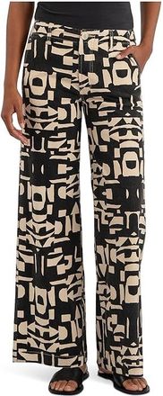 Kut from the Kloth Meg - Linen Wide Leg Pants Womens Dress Pants Black/Cream : 12, Denim/Linen/Rayon