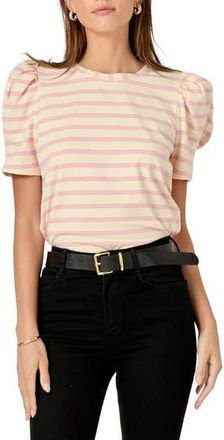English Factory Stripe Puff Sleeve Top in Cream/Pink at Nordstrom Rack, Size X-Small