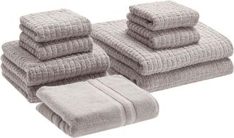 Beliani Beliani - Set di 9 asciugamani da bagno in cotone morbido con tappetino da bagno Grigio Chiaro Atai