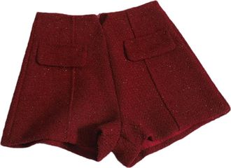 Generic Womens Vintage Tweed Shorts High Waist Casual Streetwear Wide Leg Shorts Red S