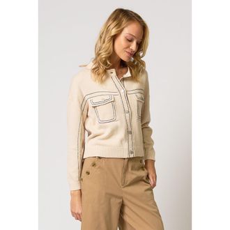 Central Park West Dean Topstitch Sweater in Oat at Nordstrom, Size Large