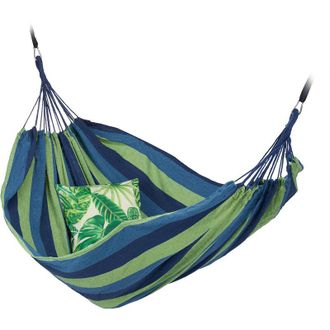 Relaxdays Relaxdays Hammock, XXL Hanging Mat For 2 Adults, Portable, In- & Outdoor, Made Of Cotton, 150x272 cm, Blue-Green