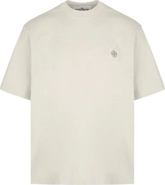 Stone Island T-Shirts, male, Gray, S, Compass Patch Cotton T-Shirt