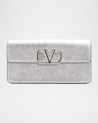 Valentino Garavani VLOGO Metallic Calfskin Leather Wallet on Chain