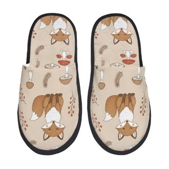 Generic Plush House Slipper Fox Mushroom Cotton Slipper Breathable Womens Slippers for Travel Indoor Hotels L