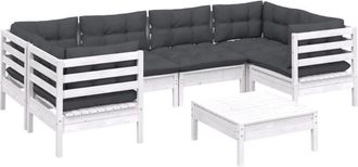 vidaXL Muebles De Jard&iacute;n 7 Pzas Con Cojines Blanco Madera De Pino Vidaxl